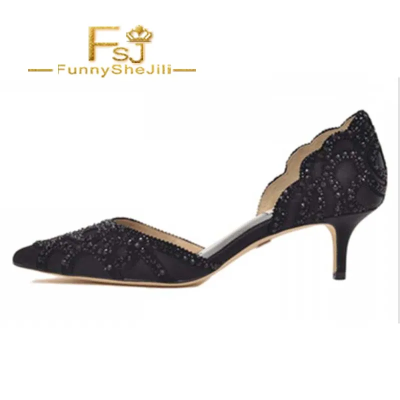 

Black Rhinestone Custom Made Double D'orsay Pumps Spring Autumn Attractive Incomparable Generous Noble Fashion FSJ Elegant