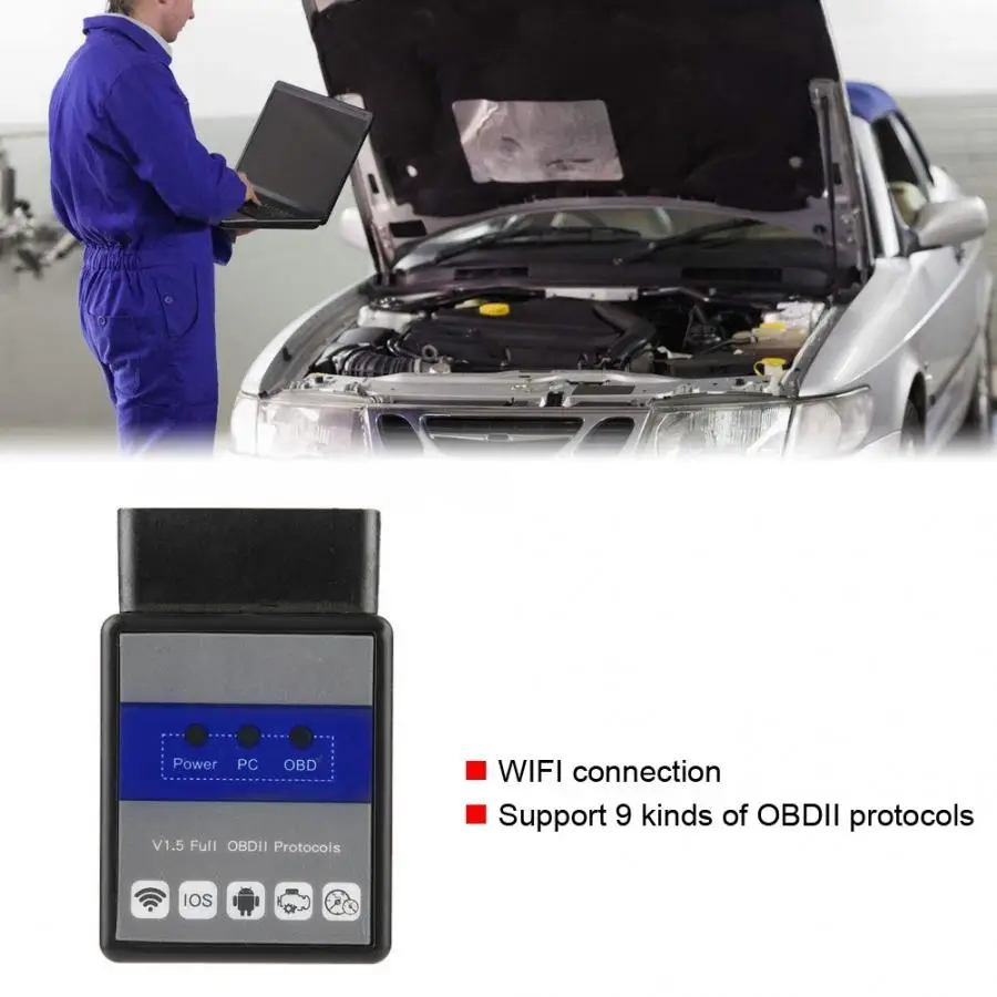 Автоматический сканер кодов полный протокол OBD2 OBDII CAN BUS WIFI автомобильный