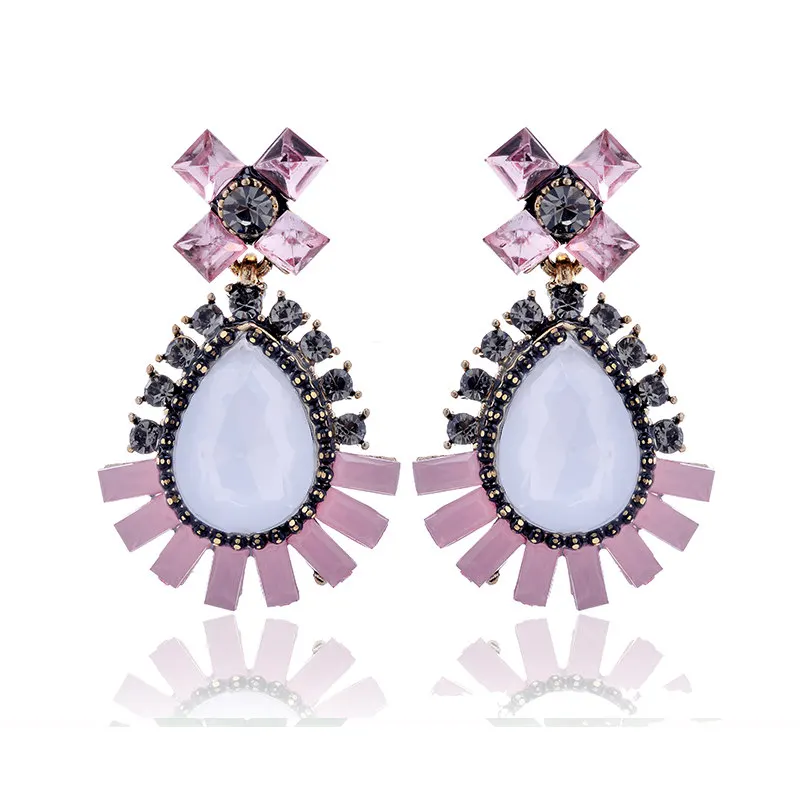 Water Drop Opal Stone Stud Earrings Women Elegant Crystal Trendy Anti Golden Christmas Jewelry 5 Colors | Украшения и аксессуары