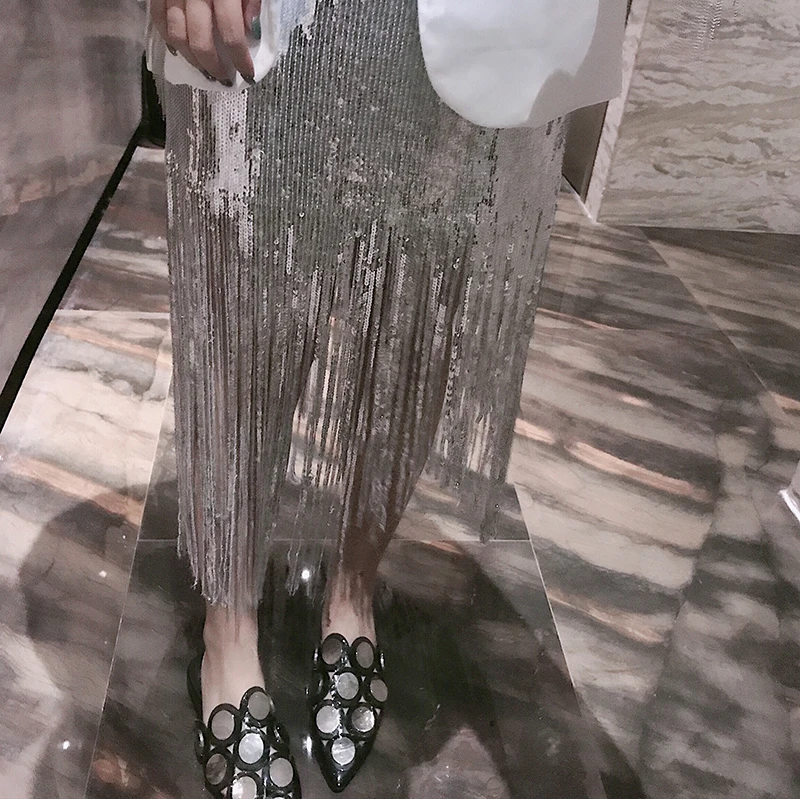 Сарафан с кисточками и тяжелыми блестками Cakucool прямое длинное блестящее