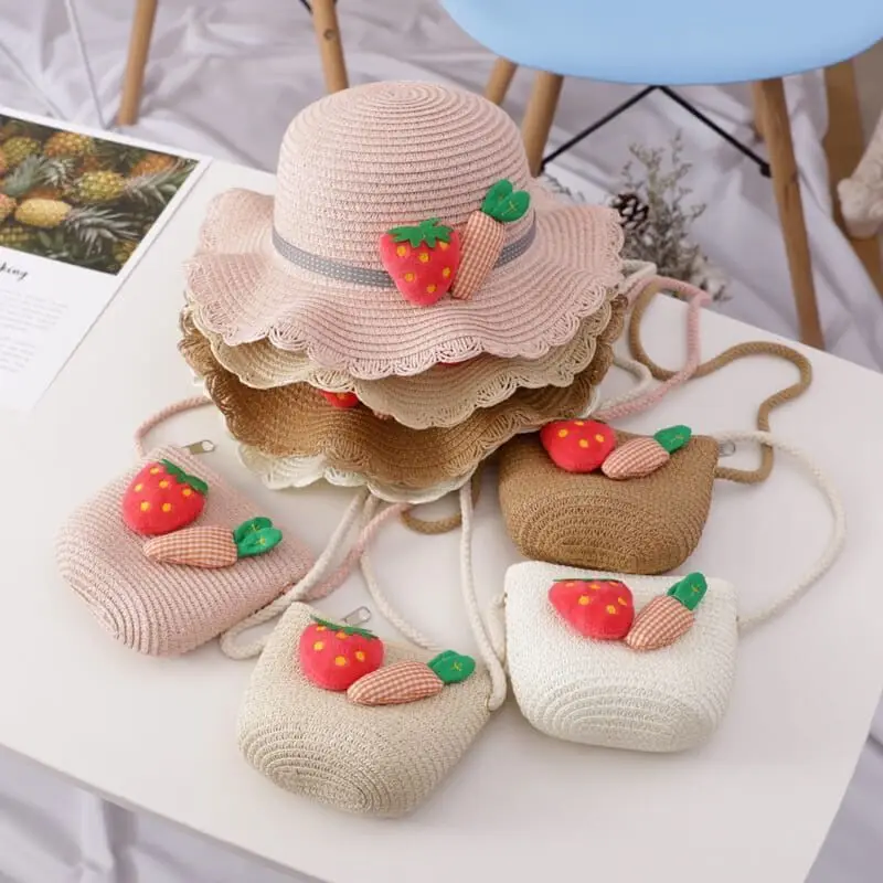 

New Fashion Women Girls Children Caps Kids Summer Strawberry Cartoon Sun Dome Straw Hat Beach Cap Children Gift