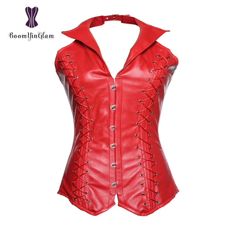 Женский удлиненный корсет из искусственной кожи с V образным вырезом 915 #|leather