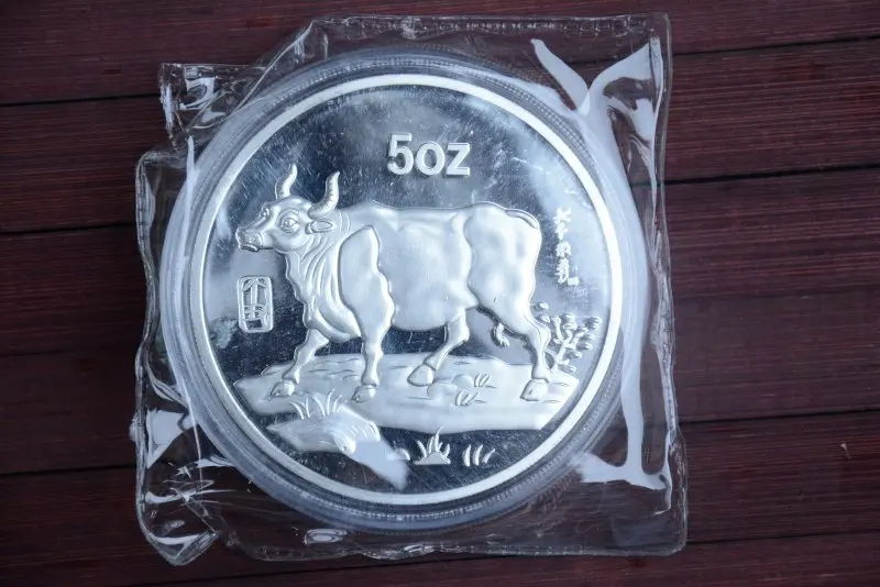 Редкие 999 Шанхай мята 5oz Серебряная монета корова 1997 бесплатная доставка|coin coins|mint