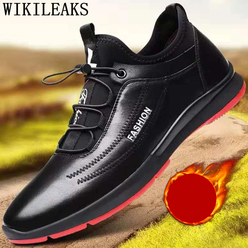 Designer Shoes Mens Casual Leather Black Sneakers Winter Men 2022 Brand Short Plush | Обувь