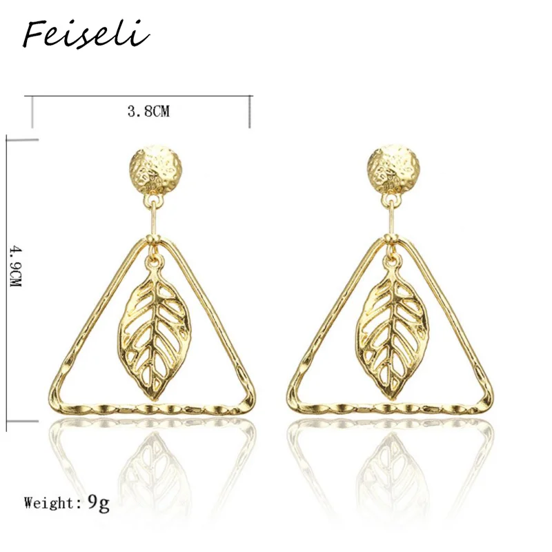 Feiseli золотистая металлическая пустотелая Геометрическая Серьга с листом