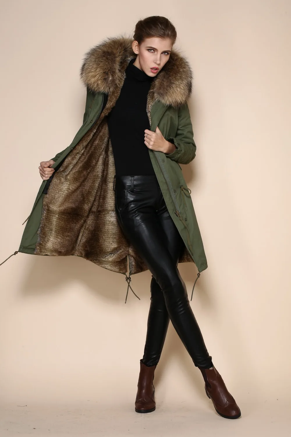 Зимняя женская куртка 2015 новый дизайн меховой воротник пальто из кроличьей