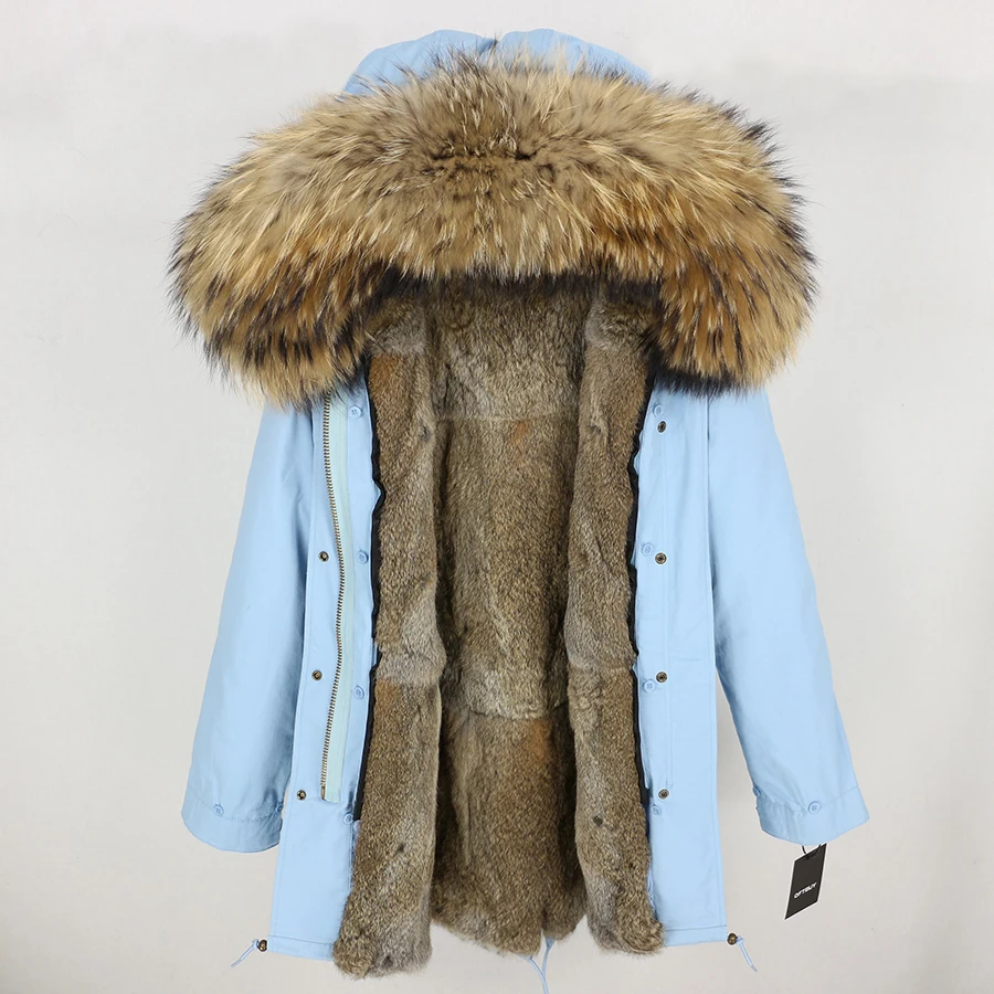 Женская парка на кроличьем меху длинная теплая уличная куртка с воротником и