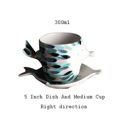 Right 300ml cup set Ручная работа 3D форма рыбы керамическая чашка с блюдцем кофейная чашка набор послеобеденный черный чай фарфоровая чайная чашка пара подарок кружка с двойными стенками - Цвет: Right 300ml cup set