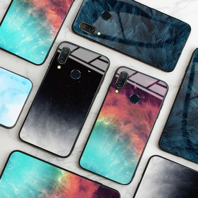 Чехол GFAITH для Honor 8X чехол с принтом из закаленного стекла и перьев со звездным