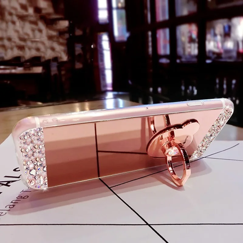Алмазный блестящий чехол с зеркалом для Galaxy S 10 9 8 7 6 5 edge plus A3 A5 A7 C 9Pro note 4 Flash Cute 3D Bear