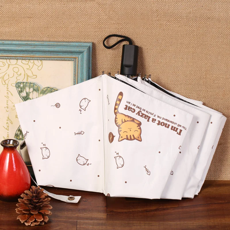 Милый складной зонт с мультяшным ленивым котом 3 дюйма Солнцезащитный