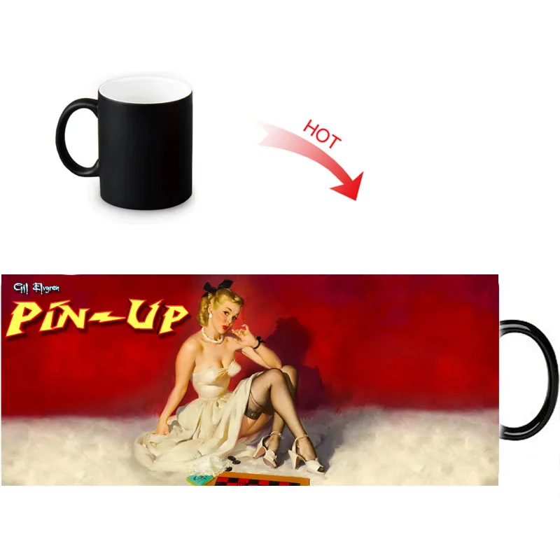 Кофейная кружка Pin Up Girl меняющая цвет при нагреве керамические чашки для чая