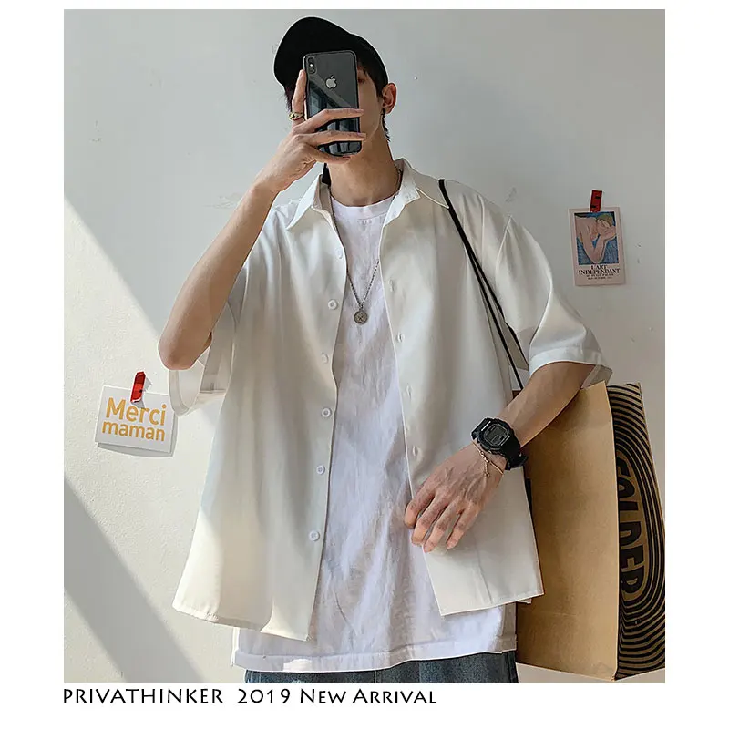 Privathinker мужские однотонные шифоновые рубашки с коротким рукавом Harajuku мужская Тонкая Повседневная рубашка мужская Корейская Рубашка летняя модная одежда