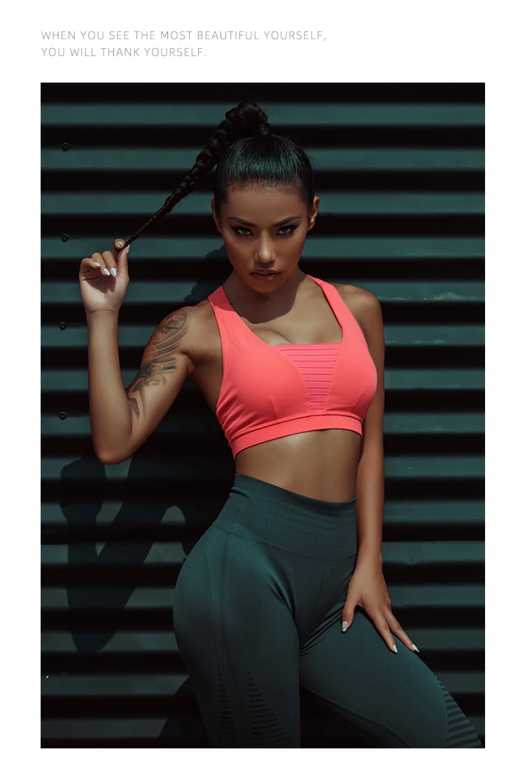 High-intensity Exercise Support Sports Bra Push up Chest Elastic Fabric Patchwork Fitness High impact Gym Yoga bra padded Top
