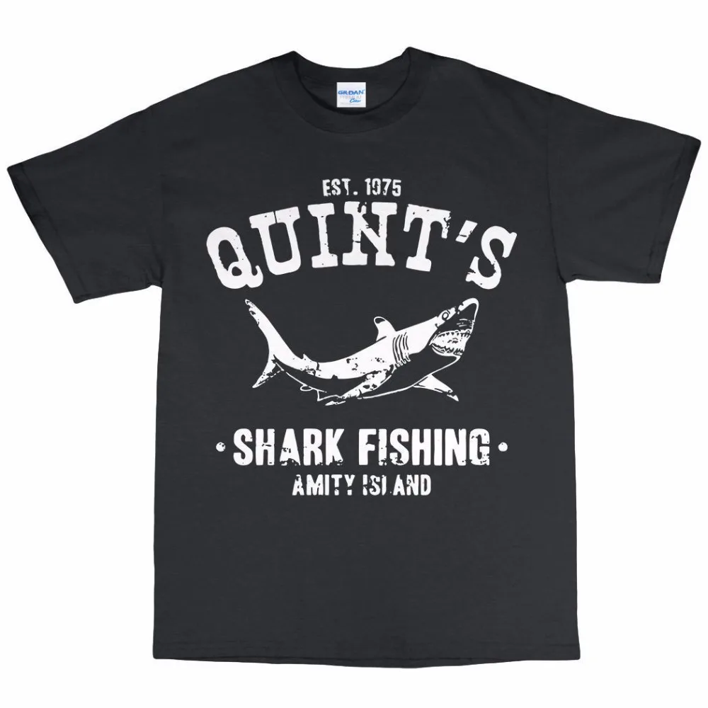 Новая футболка 8 цветов с круглым вырезом Quint's Shark Fisher из 100% хлопка логотипом Amity
