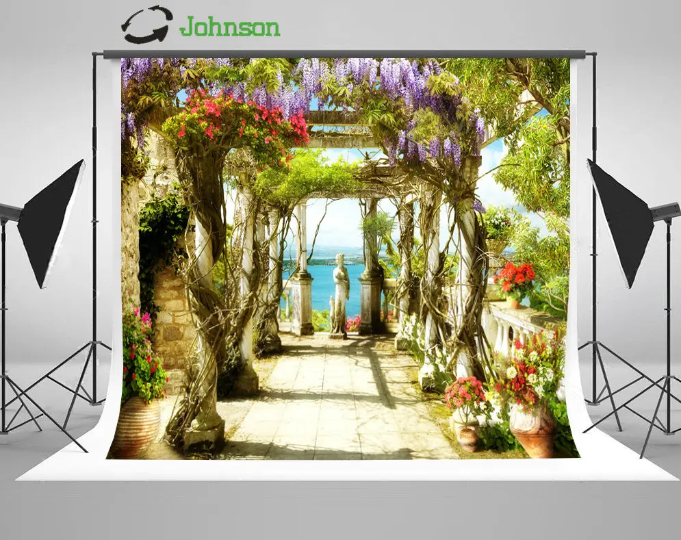 

Flower Leaves Column Coastal Patio backdrops polyester or Vinyl cloth High quality Computer print wedding background