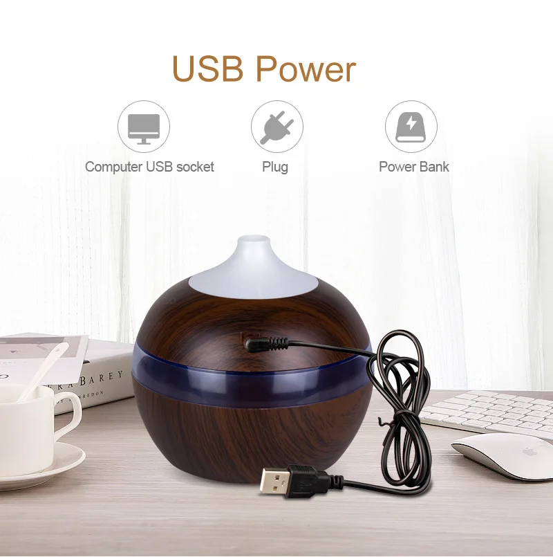 KEBEIER, 300 мл, мини-usb, увлажнитель воздуха, эфирные масла, диффузоры, деревянный Электрический увлажнитель, светодиодный, Ночной светильник, тумана для дома