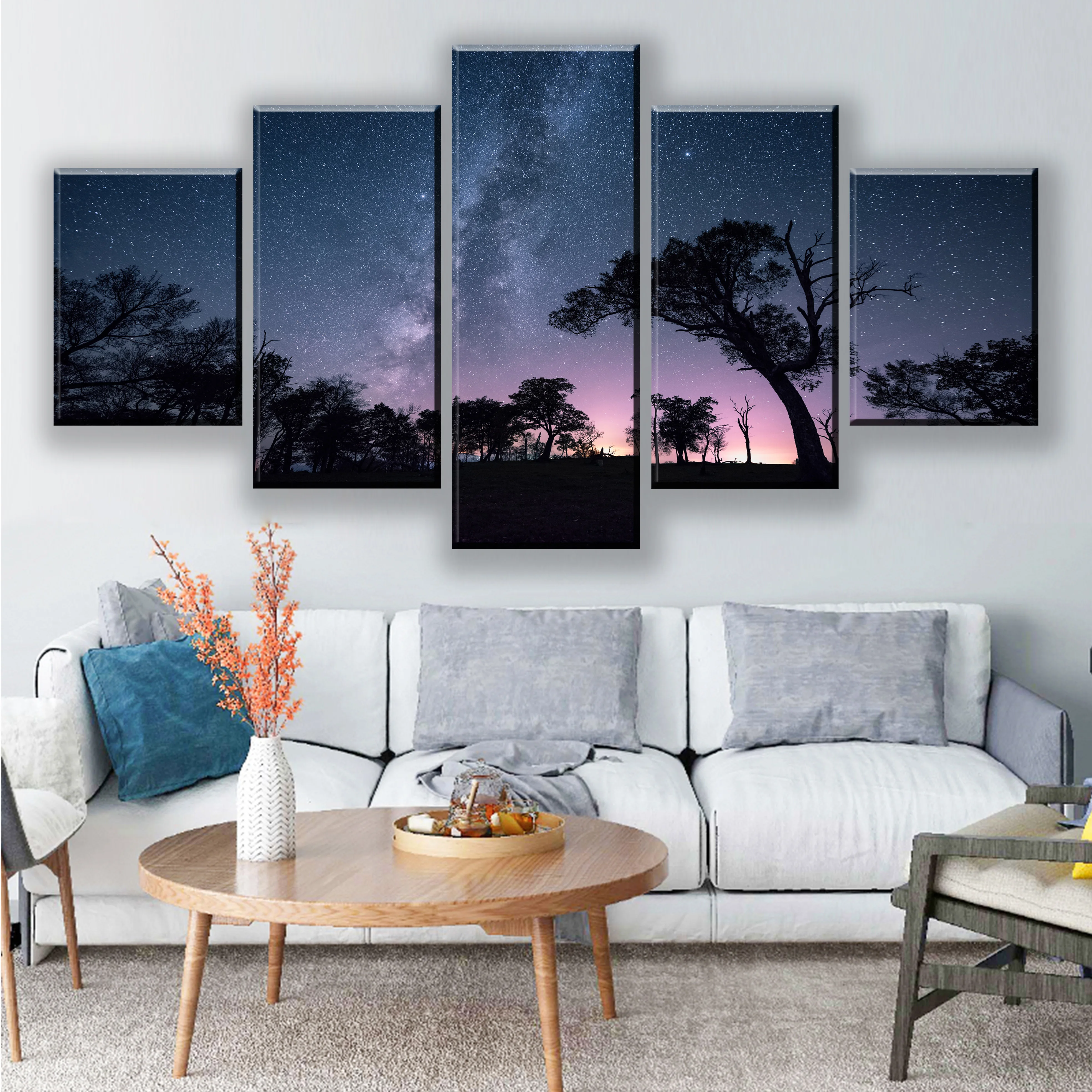 

Canvas Modern Wall Art Pictures Home Decor Living Room 5 Pieces Morning Sunrise Forest Tree Painting HD Prints Posters Framework