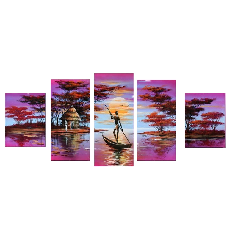 

5 pcs,Full Square 5D DIY Diamond Painting Classical African Landscape Full diamond Embroidery Cross Stitch Rhinestones Y2812