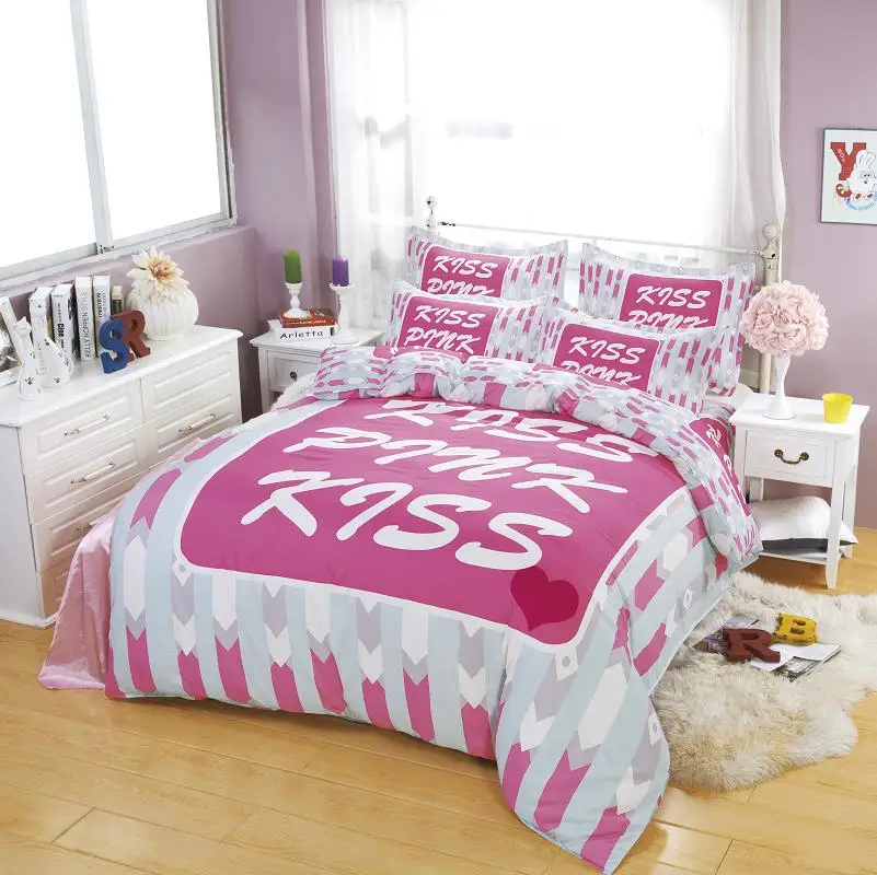 Розовый Цвет Устилать Набор Королева Размер Поцелуй Обезьяна Милый Тигр Дизайн