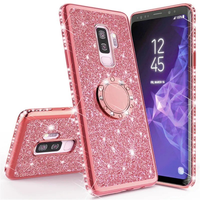 Сияющий блеск Магнитный чехол для samsung Galaxy S10 S10e S8 S9 плюс A5 A7 A6 A8 Note 8 9 Bling 360 кольцо задняя крышка
