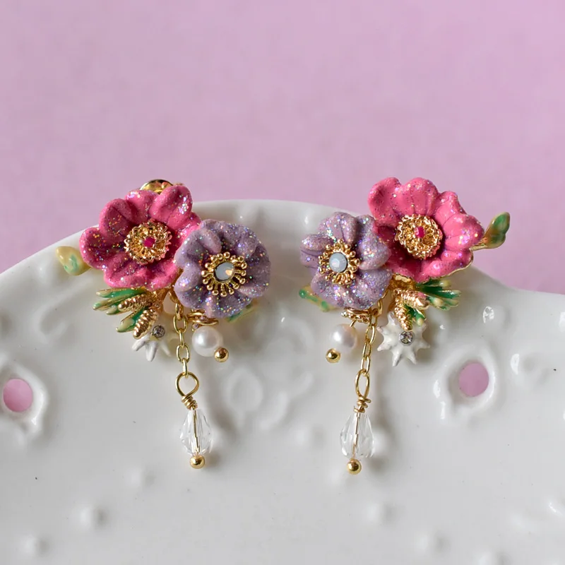 Франция Свежие Красочные капли воды драгоценный камень серьги гвоздики Эмаль