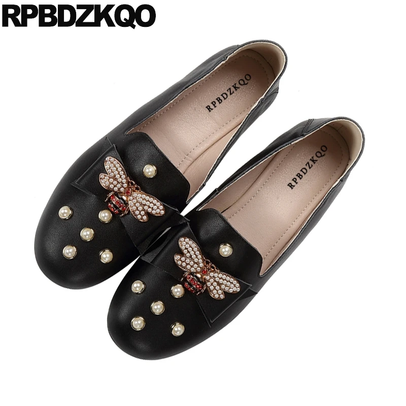 Размеры 42 жемчуг круглый носок со стразами и бантом Свадебные балетки Стразы в