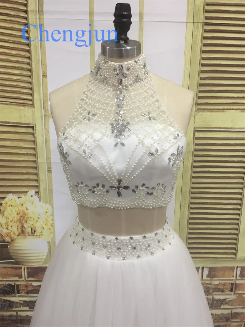 Роскошное пляжное свадебное платье Chengjun из двух частей украшенное бисером с