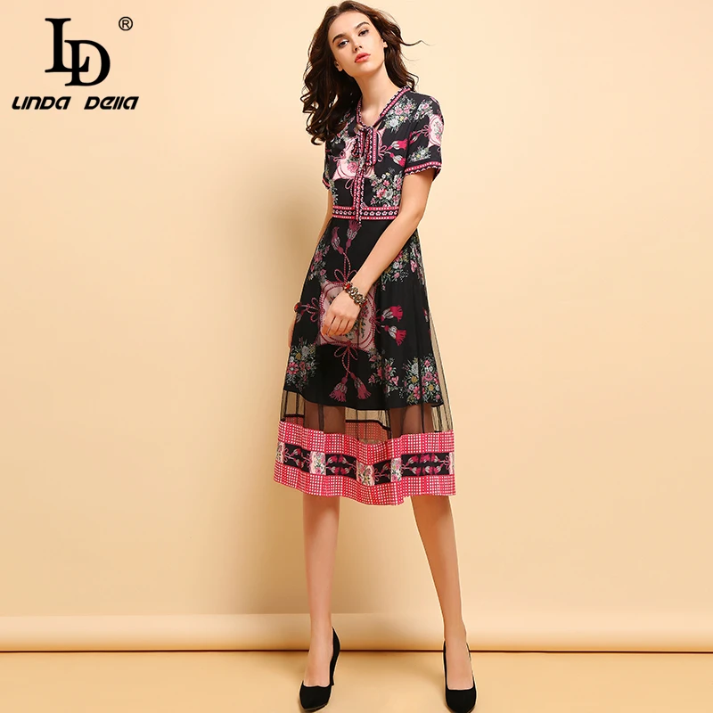 LD Linda della сезон: весна–лето модное платье Для женщин Винтаж короткий рукав с
