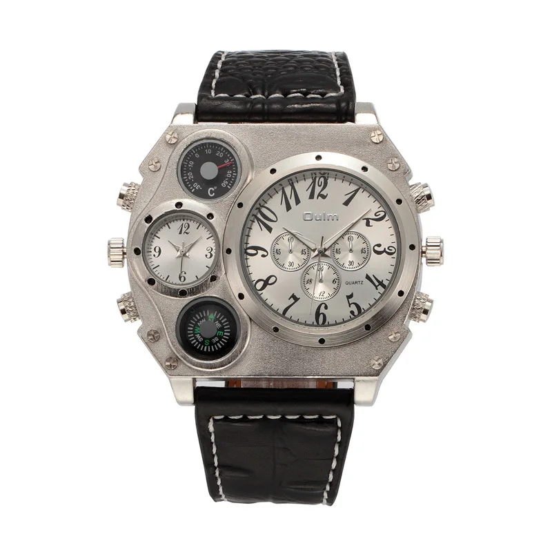 

Luxury Timepiece 2016 New Style OULM Brand Military Dual Time Mens Sport Brown Black Leather Big Watch for Men HP1349