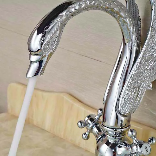 Новый хром латунь ванной кран двойной крест ручки лебедь на бортике раковина