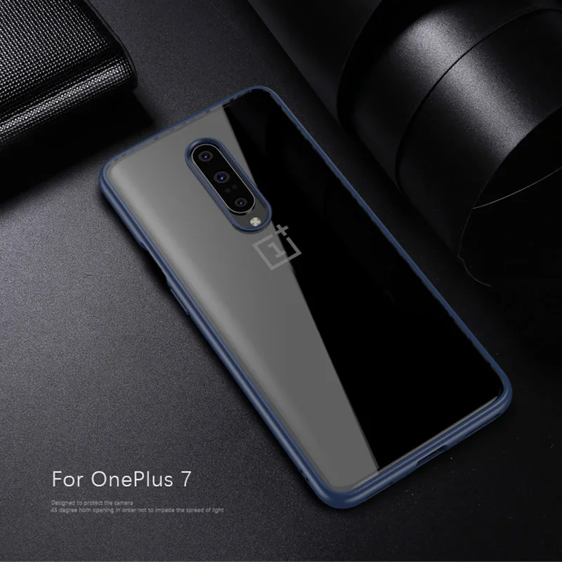 Blue ITEUU анти-стук Прозрачный чехол для Oneplus 7 Чехлы TPU акриловый мягкий гибкий противоударный Прозрачный чехол для Oneplus7 - Цвет: Blue