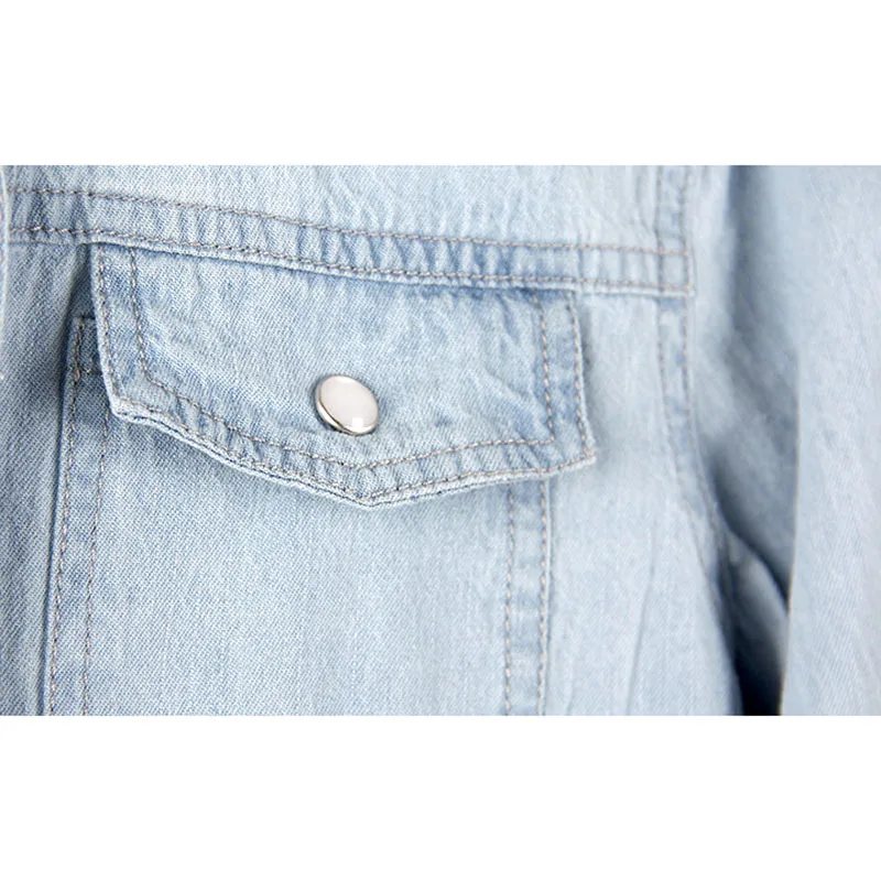 Женская Джинсовая блузка Повседневная Весенняя рубашка с отложным воротником и