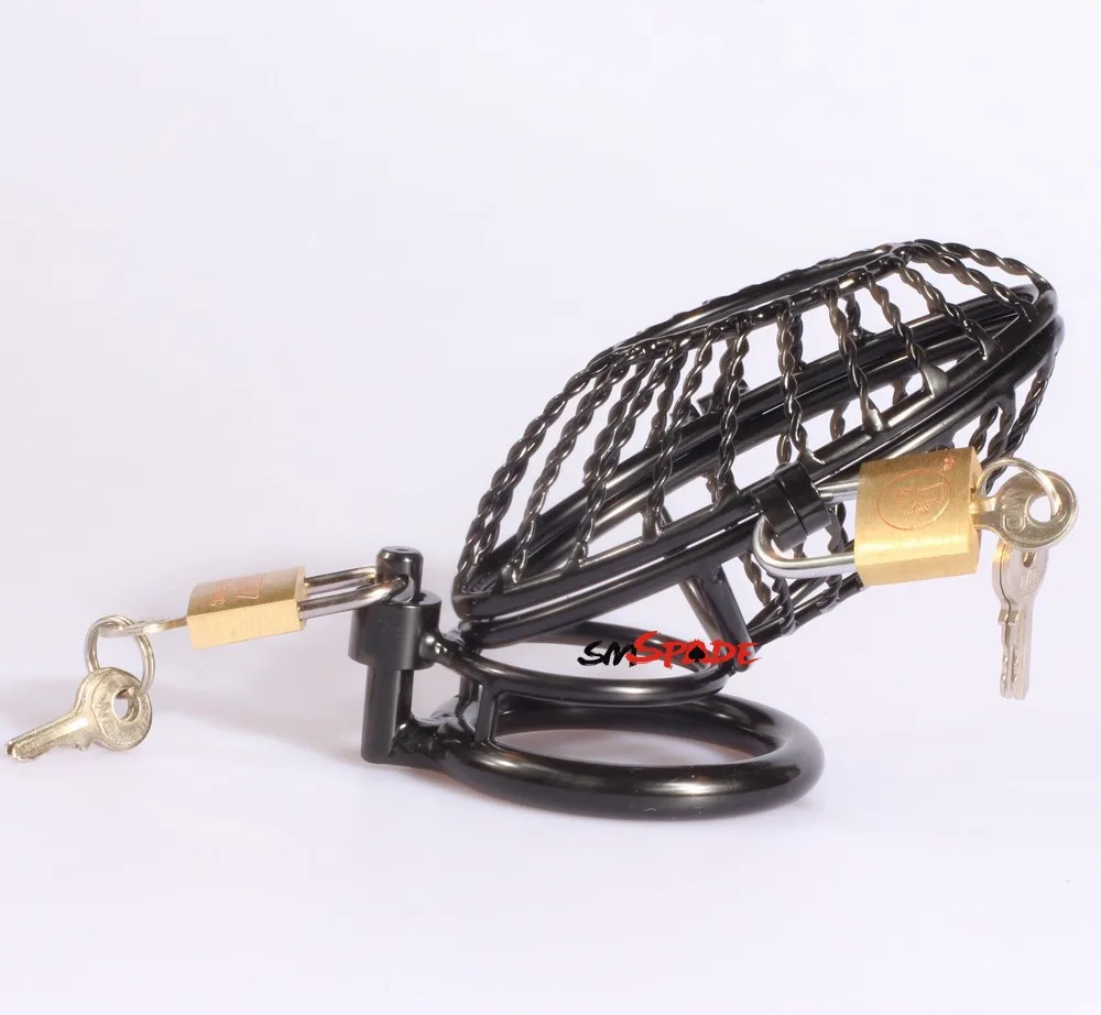 45 мм Клетка для пениса из нержавеющей стали с двумя замками черное железное