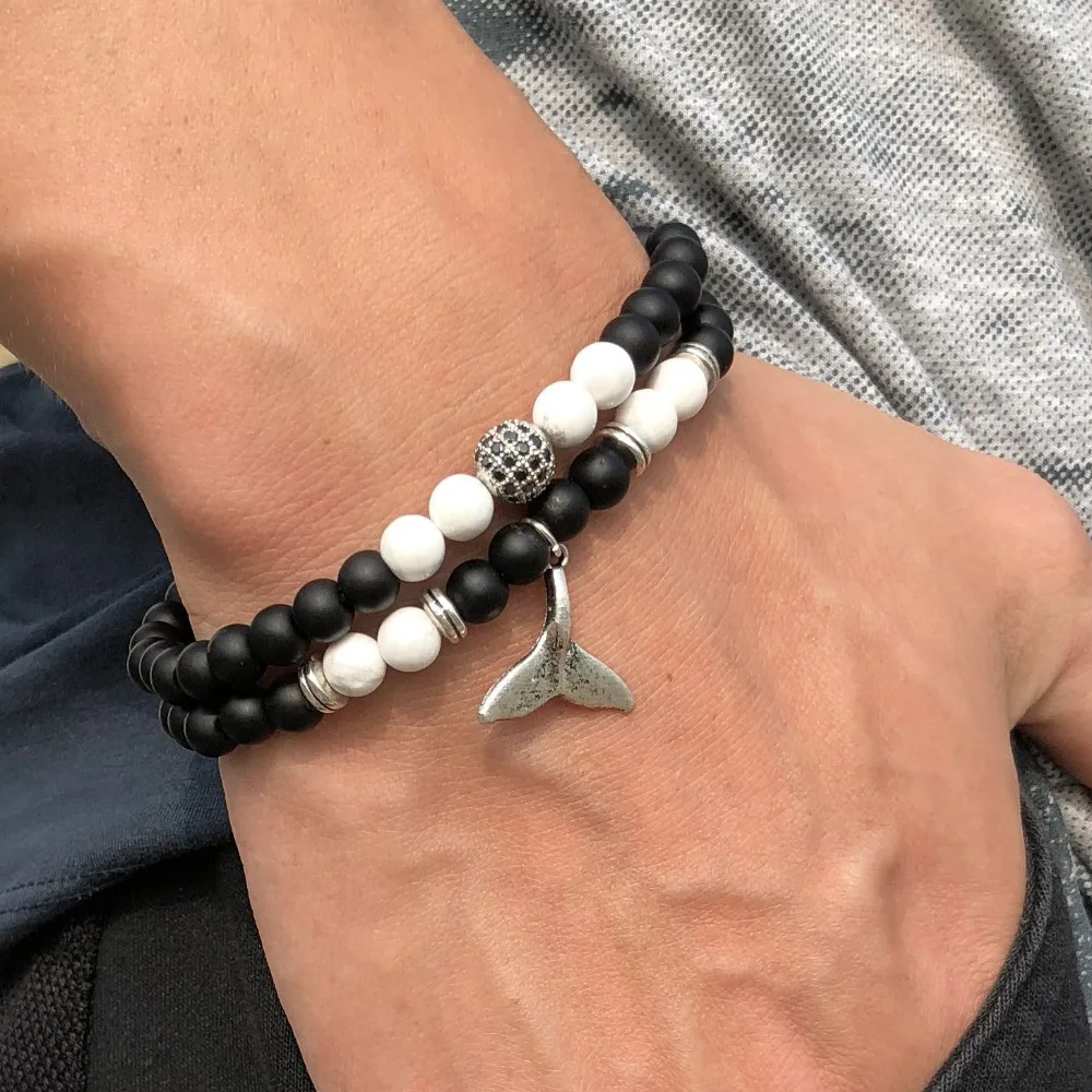 2 шт./компл. бусины Браслет Подвески из натурального камня ручной работы мужские