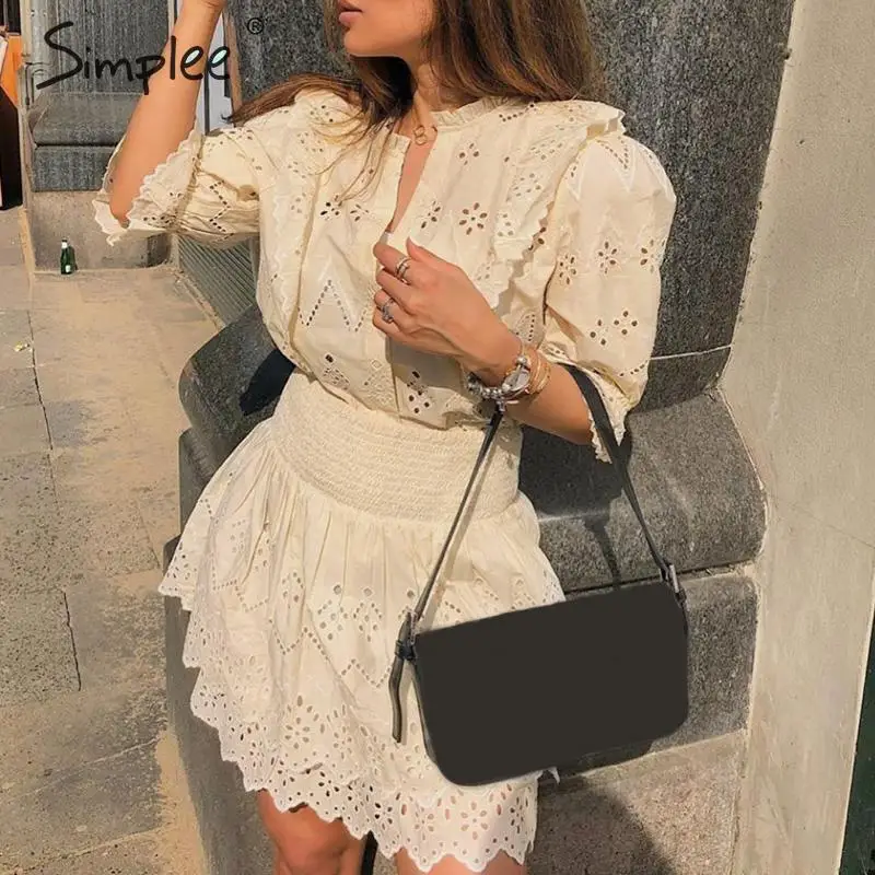 женская ажурная юбка Simplee с рюшами эластичная завышенной талией однотонная А