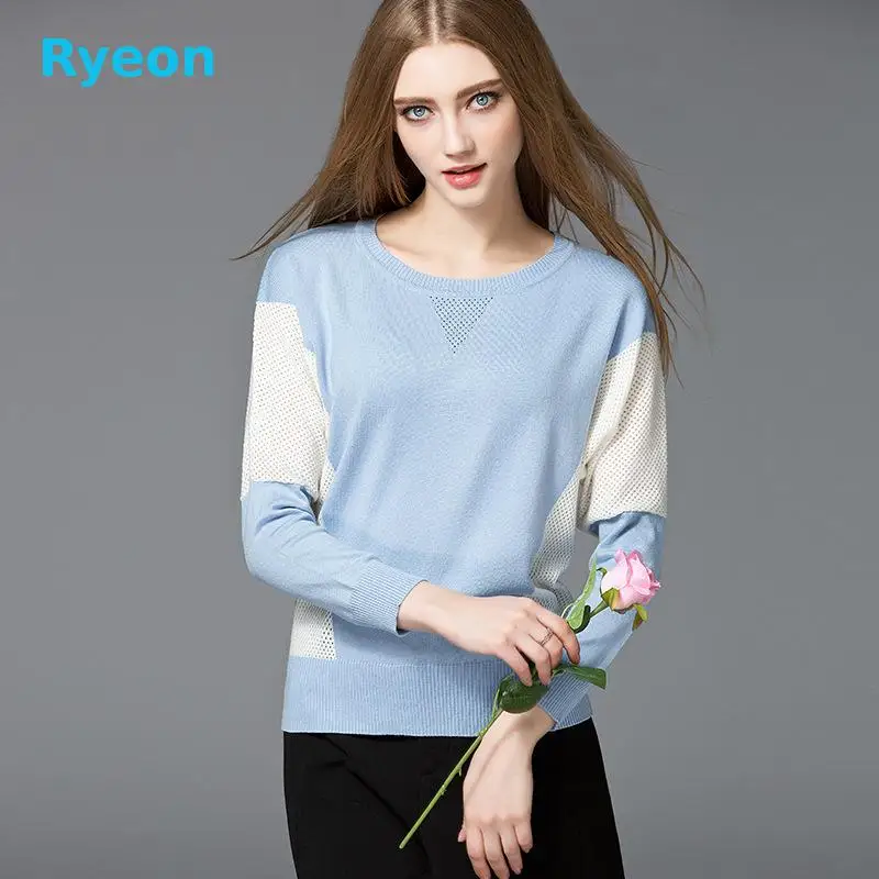 Фото Ryeon Осень 2016 Европа Красивая Новая Мода Bat Рукава Контрастного Цвета полым из Ryeon Осень 2016 Европа Красивая Новая Мода Bat Рукава Контрастного Цвета полым из