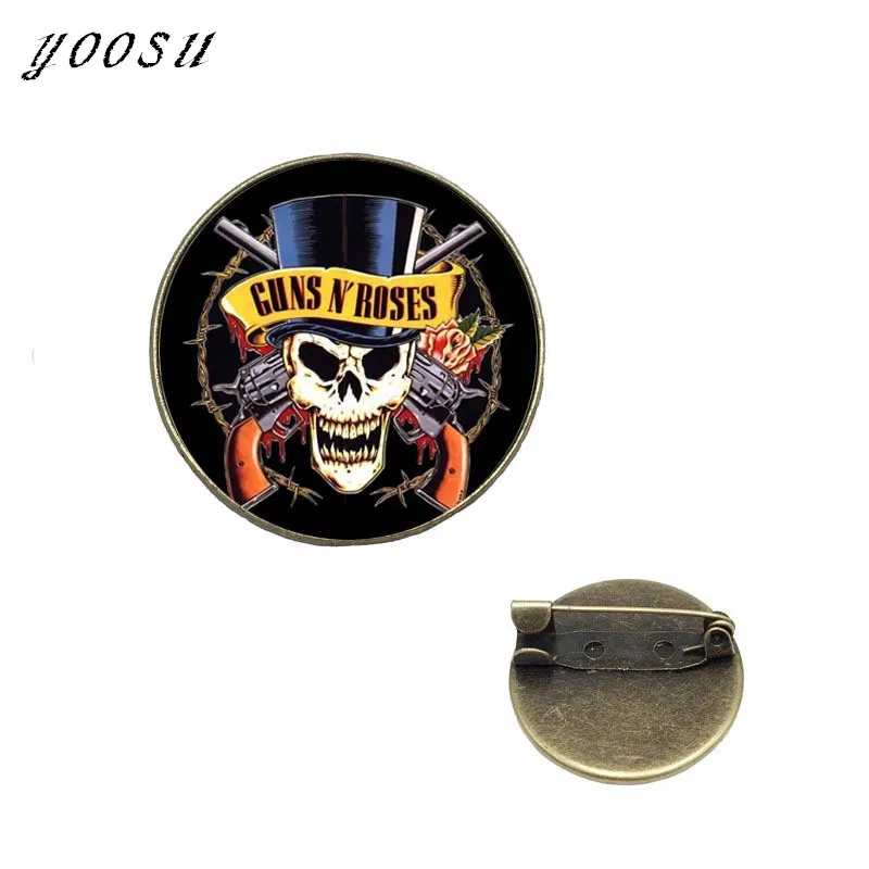 Новая мода пистолеты N Roses нагрудные булавки стимпанк стекло купол рок н ролл