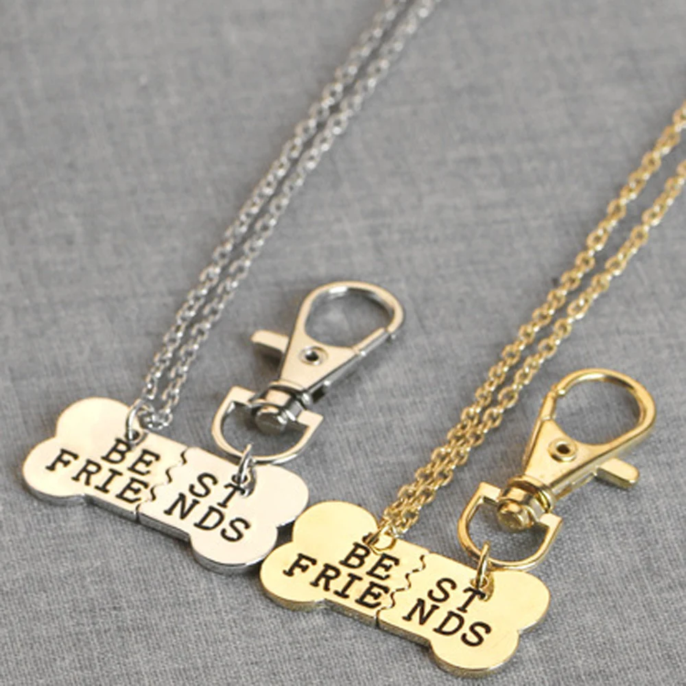 

2PC/Set Animal Rescue Dog Pet Bone Best Friends Pendant Necklace Friendship BFF Jewelry Keychain Keyring Women Men Bags Keyfob