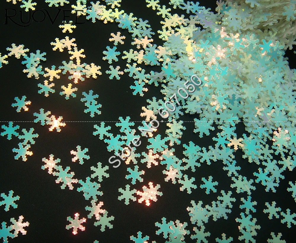 Переливающийся белый блеск в форме снежинок 6 мм с красочными золотыми