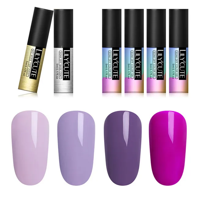 Set 6 LILYCUTE 6 бутылочек серии лак для ногтей 5 мл черный белый красный серый замочить от УФ гель лак клей маникюрный лак основа верхнее покрытие - Цвет: Set 6