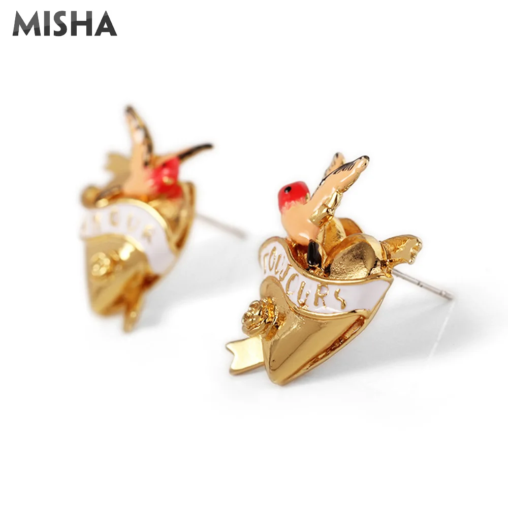 MISHA Модные Ювелирные наборы для женщин ожерелье серьги и браслет эмалированная глазурь ручной работы птица и Любовь дизайн женский подарок 02718