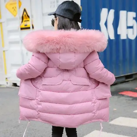Зимняя куртка с меховым воротником для девочек детская одежда капюшоном Детская