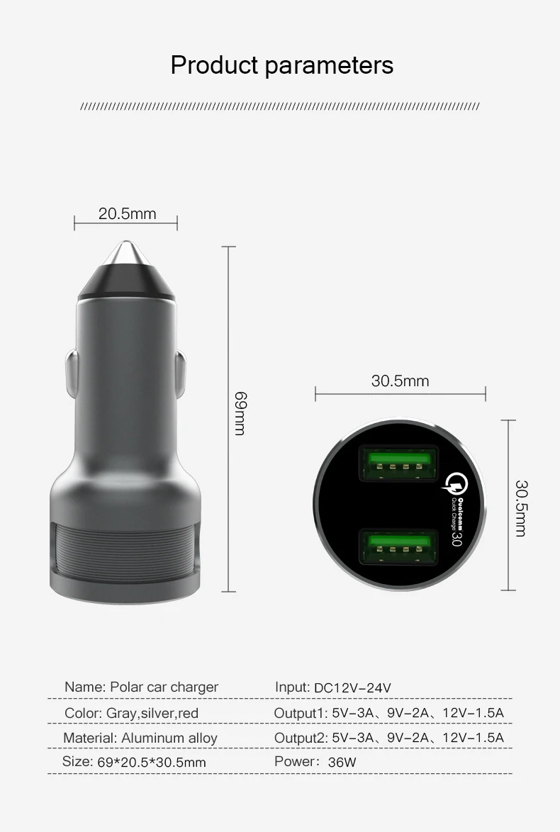 Зарядное устройство 5V3A с двумя портами USB QC3.0 для автомобильного мобильного телефона, быстрое зарядное устройство 3,0, адаптер 36 Вт, быстрая зарядка с цифровым дисплеем напряжения