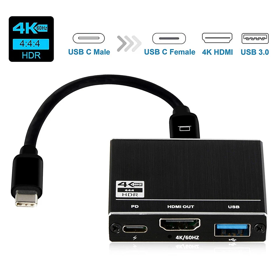 Concentrador de red USB tipo C 2020 3 en 1, Hub USB C 3,1 a HDMI 4K @ 60Hz, puerto USB 3,0, 100W, USB-C de entrega de energía portátil para Nintendo Switch