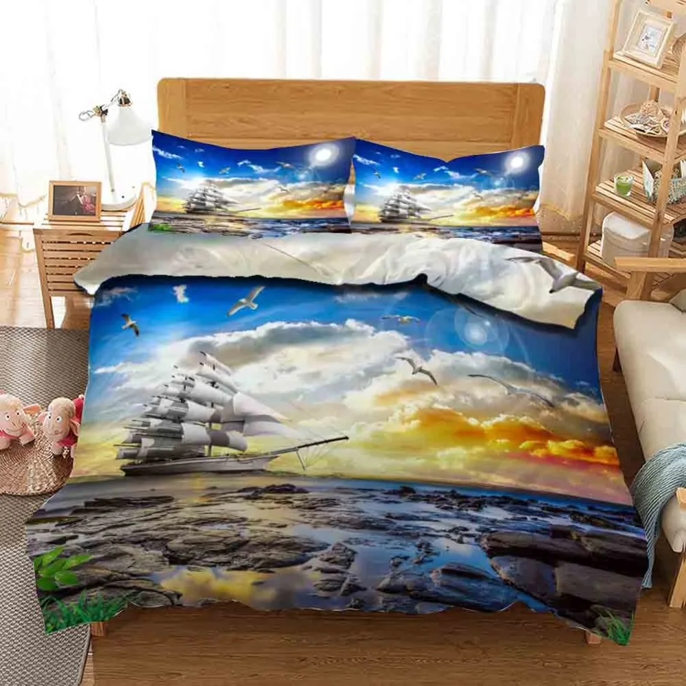 3D комплект постельного белья с принтом морской волны набор пододеяльников