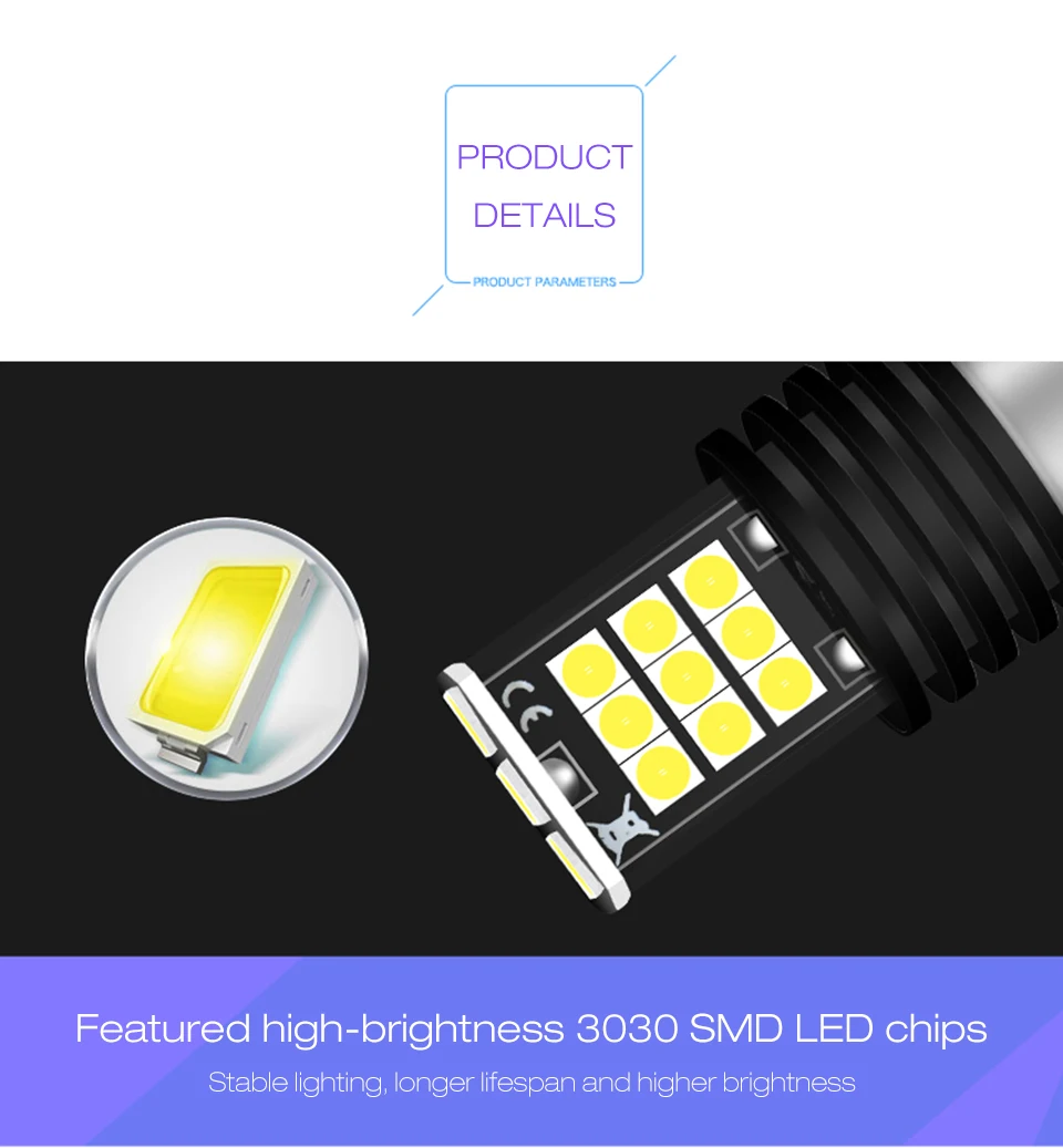 LDRIVE 2 шт. T15 W16W T20 1156 светодиодный обратный лампочки Canbus 3030SMD Выделите светодиодный резервный Подсветка лампа стробовспышки DC12-16V