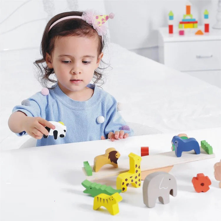 as picture Экологическая деревянная игрушка животное Seesaw Baby Jenga баланс Конструкторы для раннего образования обучающие игрушки - Цвет: as picture