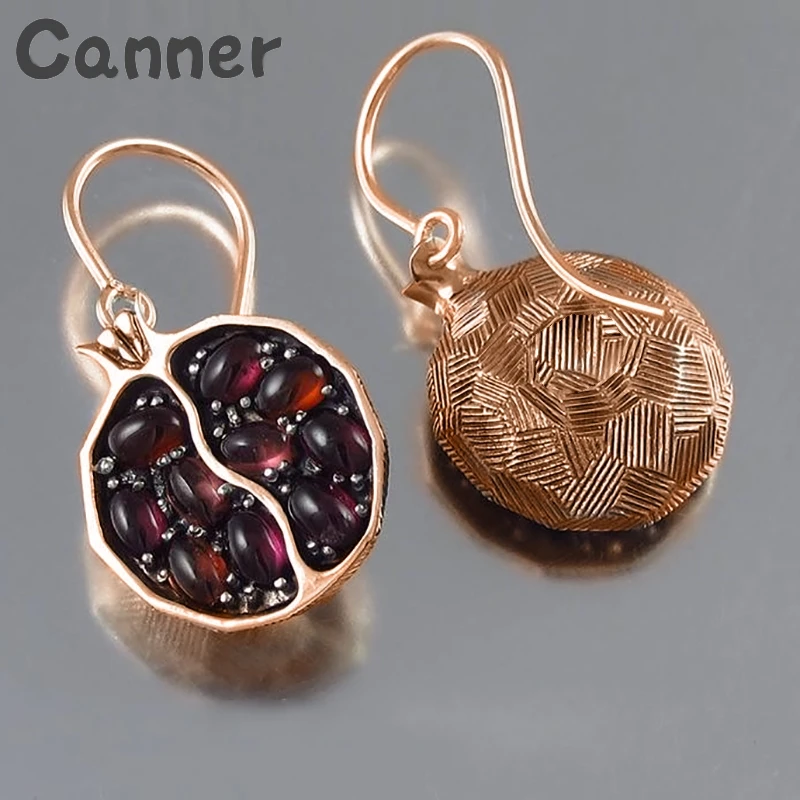 rose gold earring Canner, Гранатовое золото, кольца для женщин, серьги, гранатовый обруч, Brincos, ювелирный комплект, ожерелье, колье, женские серьги с фруктами, A40 - Окраска металла: rose gold earring