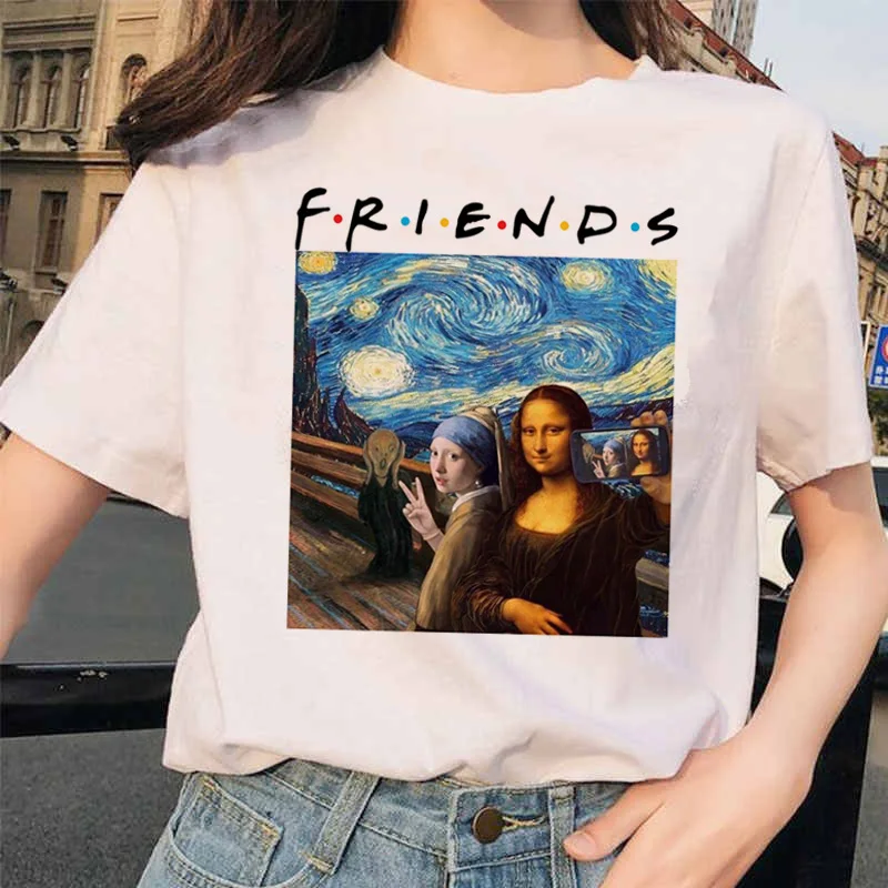 Mona Lisa футболка уличная одежда Хип Хоп Стиль повседневные друзья короткий рукав Harajuku футболки женские 90S забавные - Цвет: 4578-1